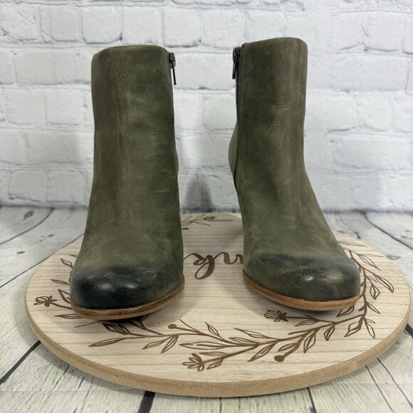 Ecco Ankle Heel Booties Women Size 7.5 US 38 EU Green Distressed Leather Shoes - Picture 3 of 15